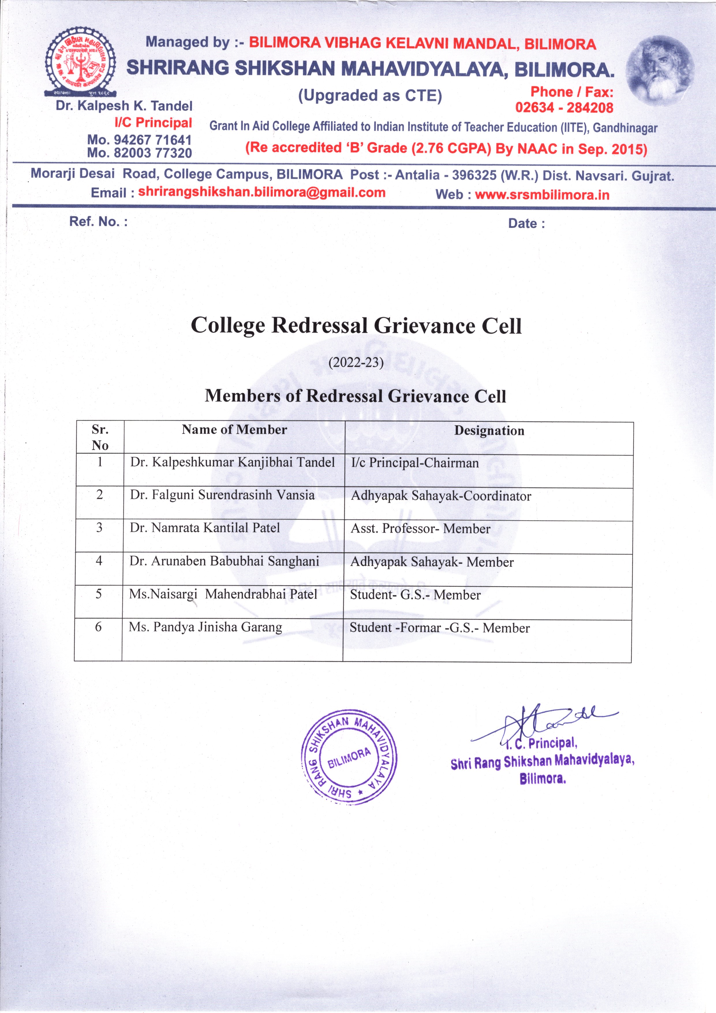 College Grievance Redressal Cell 2022-23
